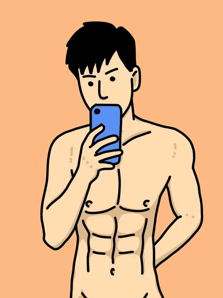 オレンジを背景にした可愛い男漫画 — ストック写真