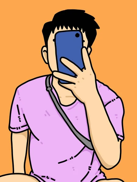 cute man cartoon on orange background