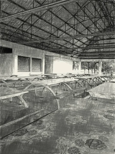 Black White Abandoned Pavilion — Φωτογραφία Αρχείου