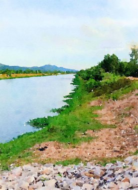 peyzaj arkaplanının suluboya sanatı