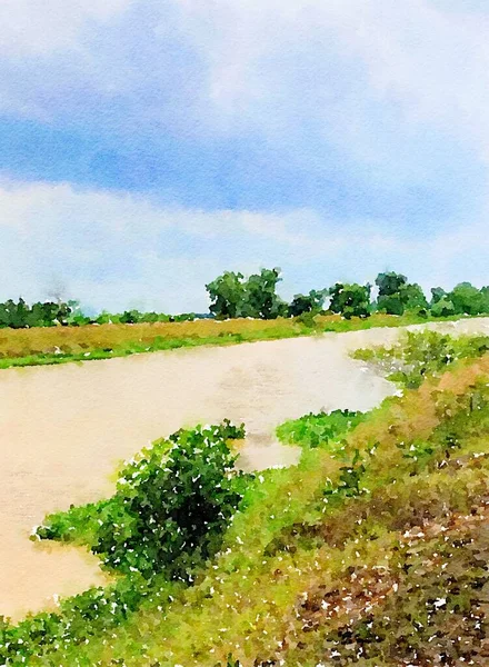 peyzaj arkaplanının suluboya sanatı