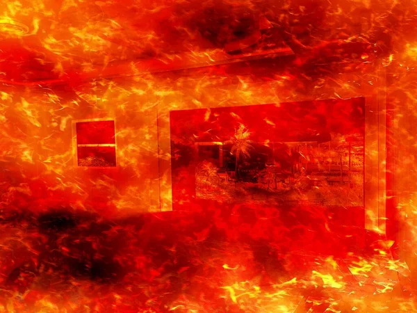 Fuego Caliente Quemando Fondo Del Edificio —  Fotos de Stock