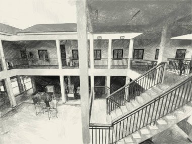 Bina arka planında siyah beyaz