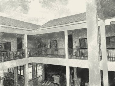 Bina arka planında siyah beyaz