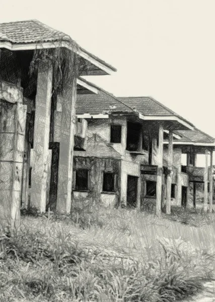 Black White Abandoned Home Forest — Stock Photo, Image