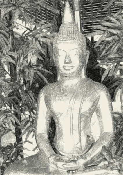 Preto Branco Estátua Buddha — Fotografia de Stock