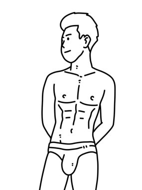 Siyah ve beyaz renkli yakışıklı adam çizgi filmi.