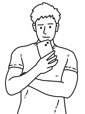 Siyah ve beyaz renkli yakışıklı adam çizgi filmi.