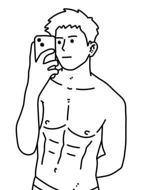 Siyah ve beyaz renkli yakışıklı adam çizgi filmi.