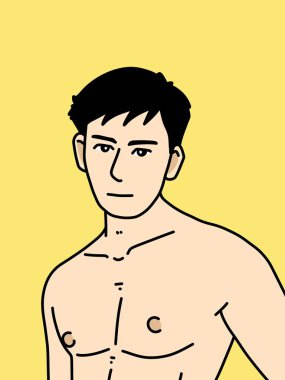 Sarı arka planda sevimli bir adam çizgi filmi