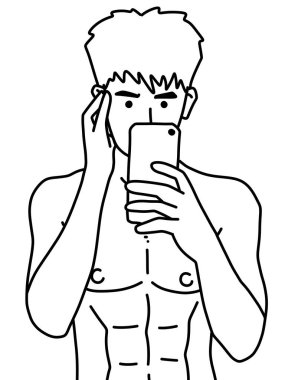 Siyah ve beyaz renkli yakışıklı adam çizgi filmi.