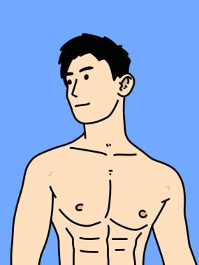 Mavi arka planda sevimli bir adam çizgi filmi