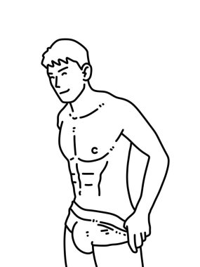 Siyah ve beyaz renkli yakışıklı adam çizgi filmi.