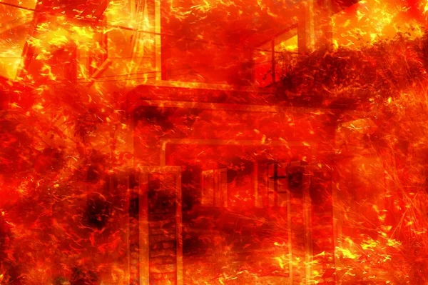 Horký Oheň Pálení Pozadí Budovy — Stock fotografie