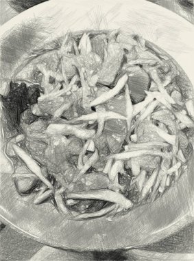 art drawing black and white of papaya salad