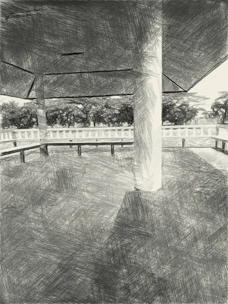 Art Drawing Black White Pavilion Background — ストック写真