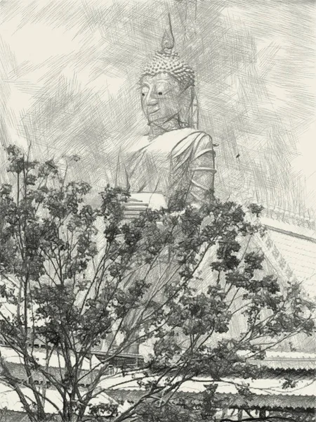 Ασπρόμαυρο Άγαλμα Του Βούδα — Φωτογραφία Αρχείου