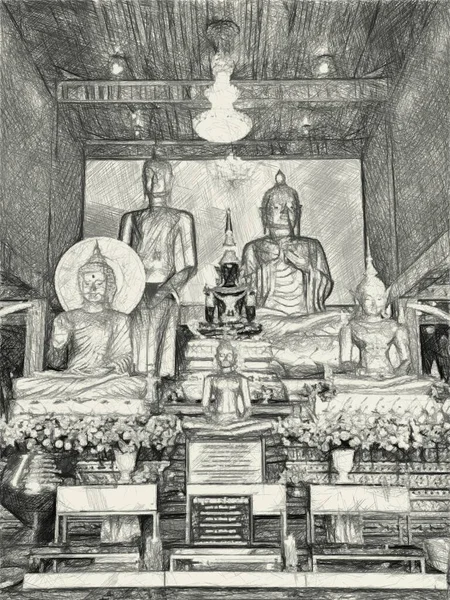 Preto Branco Estátua Buddha — Fotografia de Stock