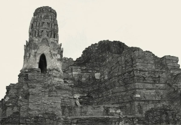 Black White Old Temple Thailand — Stockfoto