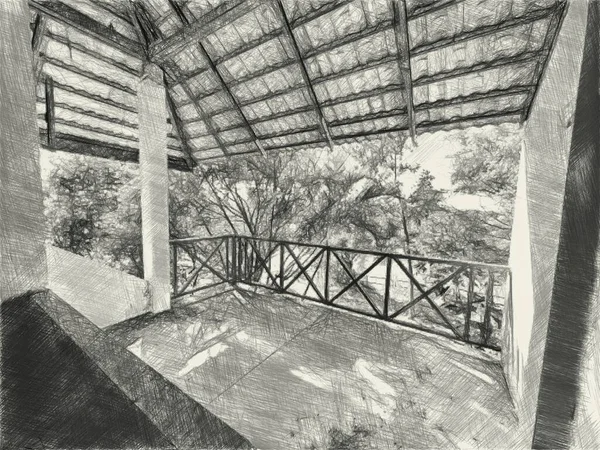 Black White Pavilion Forest — Fotografia de Stock