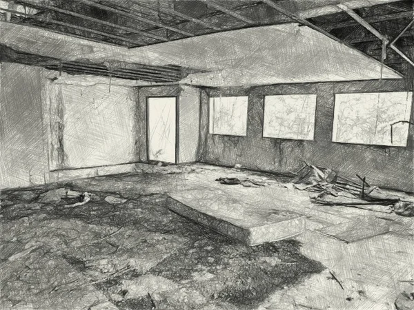 Μαύρο Και Άσπρο Του Εγκαταλελειμμένου Σπιτιού — Φωτογραφία Αρχείου