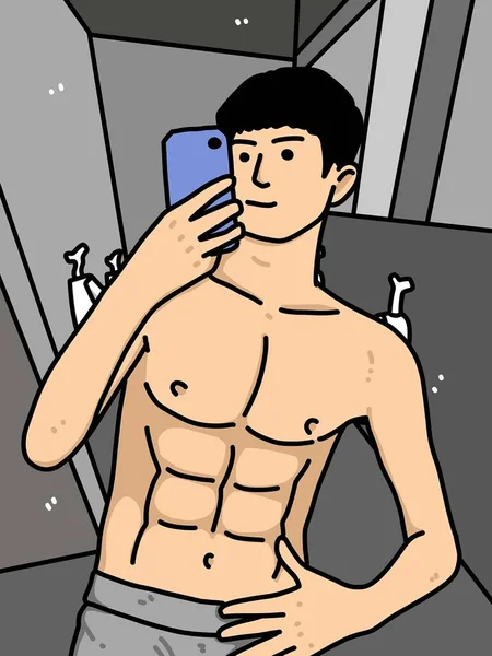 部屋の中の可愛い男漫画 — ストック写真