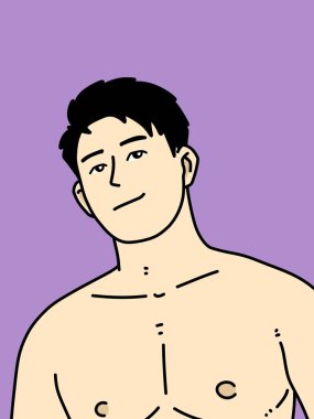 Mor arka planda sevimli bir adam çizgi filmi