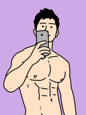 Mor arka planda sevimli bir adam çizgi filmi