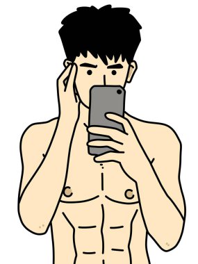 Akıllı telefonu ve cep telefonu olan genç adam.