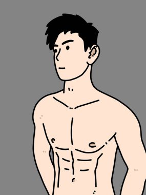 Gri arka planda sevimli bir adam çizgi filmi