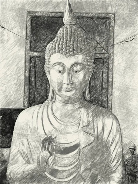 Buddha Szobor Fekete Fehér — Stock Fotó
