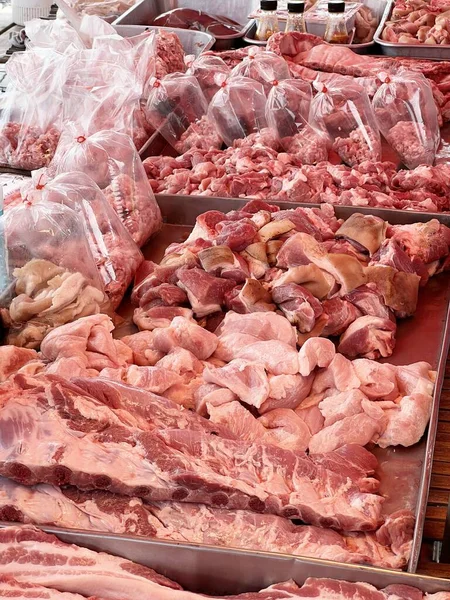 fresh raw meat in a market