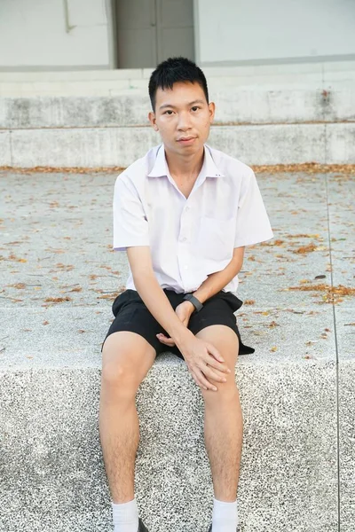 Portrait Thai Adult Man Sitting Street — 图库照片