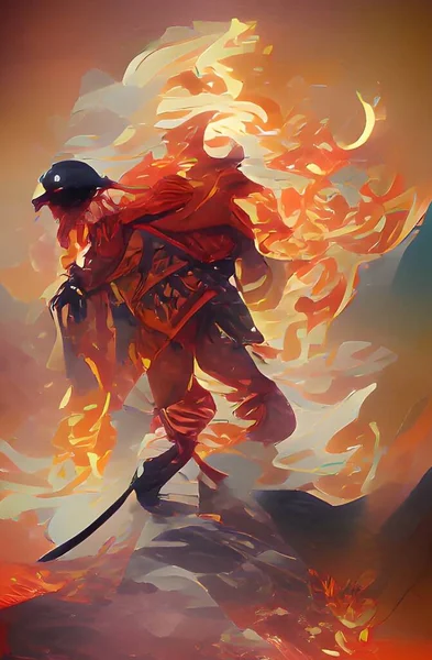 Art Color Monster Fire Man Cartoon — Foto de Stock