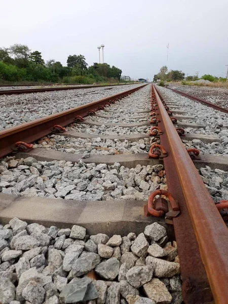 Railway Track Old City Street Way End Early Morning Background — Fotografia de Stock