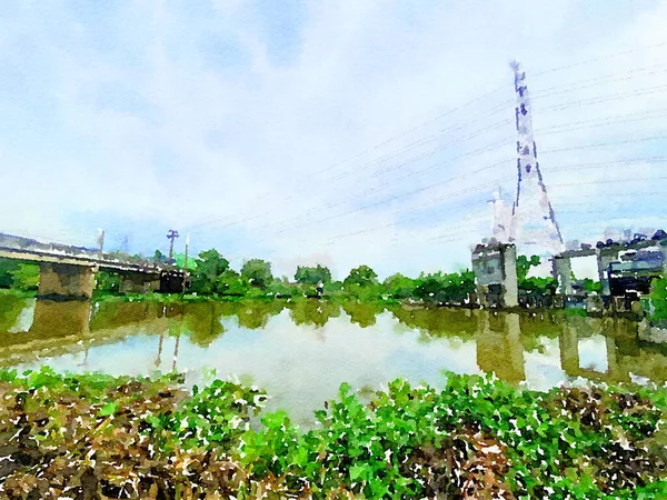 Bella Vista Sul Fiume Città — Foto Stock