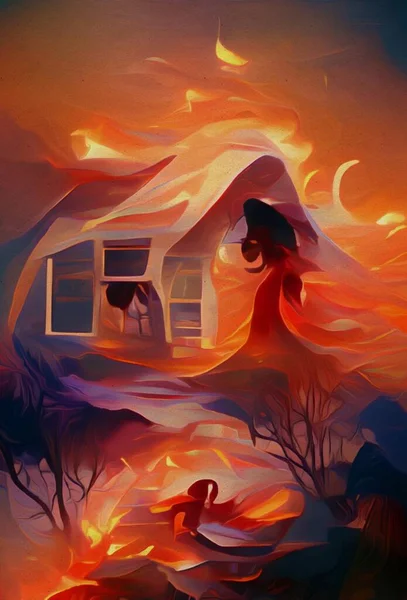 Art Color Fire Burning Home — Stockfoto