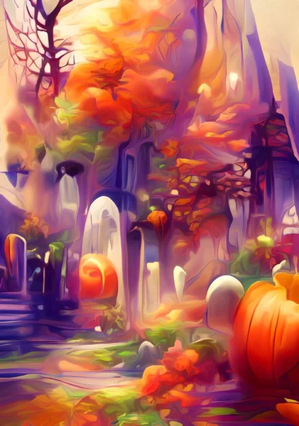 Art Color Halloween Village —  Fotos de Stock