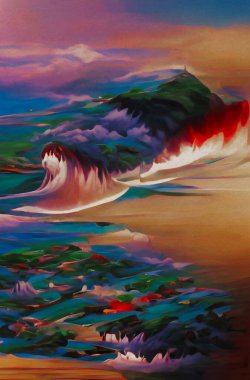 art color of tsunami attack island background