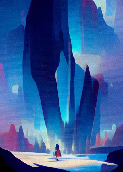 art color of man in ice cave background