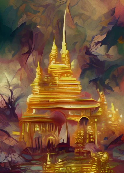 Art Color Beautiful Golden Temple Background — Zdjęcie stockowe