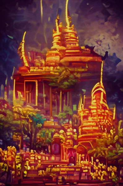 Art Color Temple Mountain Background — Foto Stock