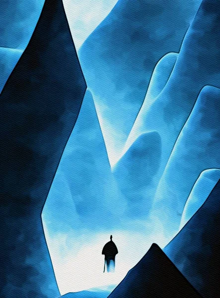 art color of man in ice cave background