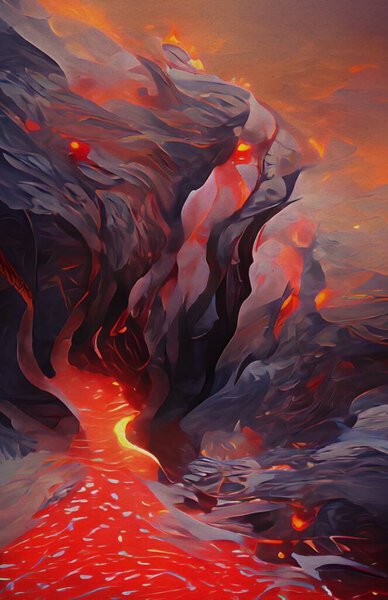 Art color of lava on volcano background