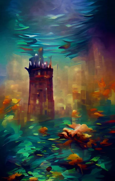 Художній Колір Вежі Під Водою — стокове фото
