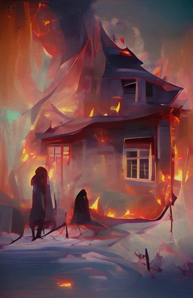 Art Color Fire Burning Home — Foto Stock