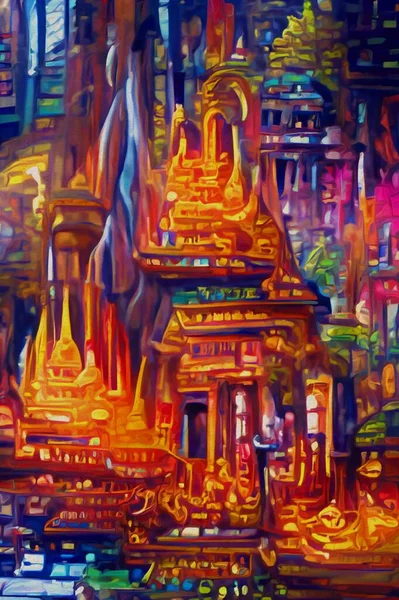 Colorful Painting Temple City Thailand — Zdjęcie stockowe