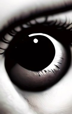 eye lens flare. close up of a black and white eyes.