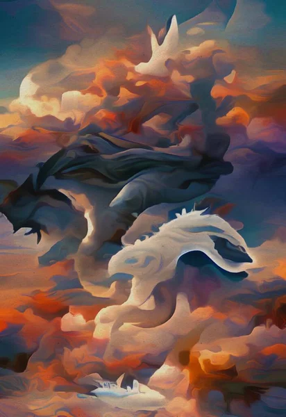 Мистецький Колір Хмар Небі Виглядає Дракон — стокове фото
