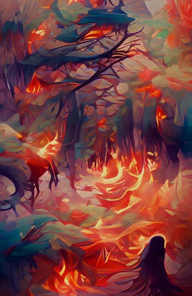 Art Color Fire Burning Woods Background — 图库照片